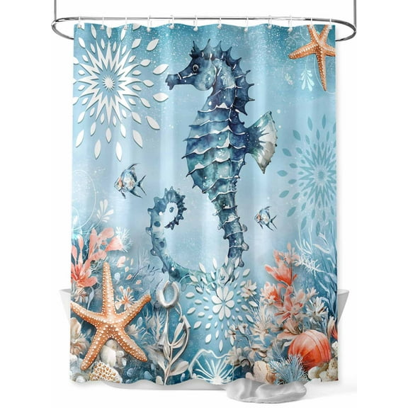 Shower Curtain, Seahorse Coral Starfish Ocean Coastal Washable Shower Curtain with Hooks Bath Decor Fabric Shower Curtains for Bathroom, Hotel, Stalls, Bathtubs, 72x78 Inch
