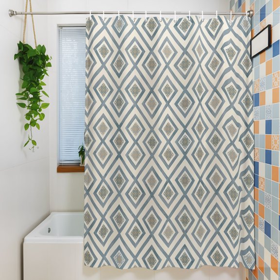 Shower Curtain, Seamless Diamond Geometric Lattice Waterproof Polyester Fabric Bath Curtain with Hooks for Bathroom Bathtub Stalls, Modern Stripe Grid Checker 36x72IN