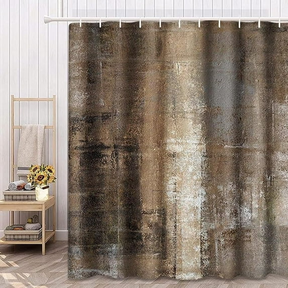 Shower Curtain Set With 12 Hooks, Brown Gray Abstract Art Beige, Bath Decor Modern Grey Taupe Copper Rusty Waterproof Polyester Fabric Curtain For Bath Decor 65"W x 72"L