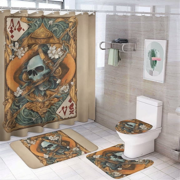Shower Curtain Set 4 Piece include Shower Curtain and Rugs and Non Slip U Shaped Toilet Rugs Luxury Bathroom Decor Ace Of Aloha