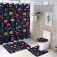 thumbnail image 1 of Shower Curtain Set 4 Piece include Shower Curtain and Rugs and Non Slip U Shaped Toilet Rugs Luxury Bathroom Decor Dark Monster Pattern, 1 of 1