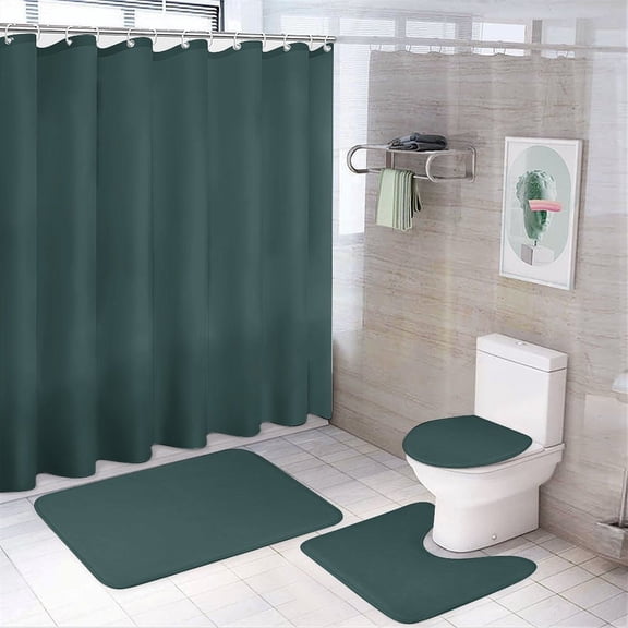 Shower Curtain Set 4 Piece include Shower Curtain and Rugs and Non Slip U Shaped Toilet Rugs Luxury Bathroom Decor Dark Slate Gray
