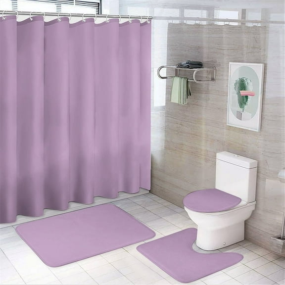 Shower Curtain Set 4 Piece include Shower Curtain and Rugs and Non Slip U Shaped Toilet Rugs Luxury Bathroom Decor Lilac LAVENDER