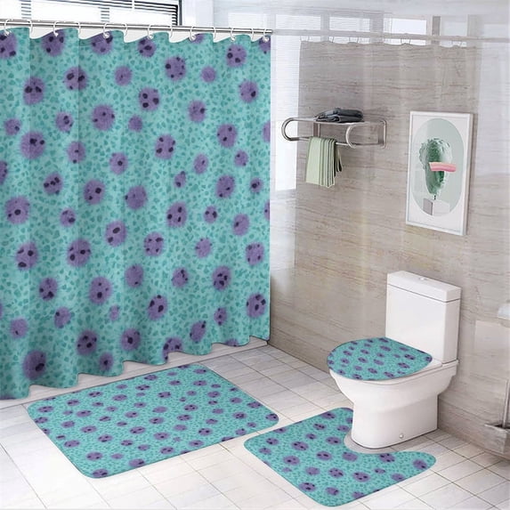 Shower Curtain Set 4 Piece include Shower Curtain and Rugs and Non Slip U Shaped Toilet Rugs Luxury Bathroom Decor Pastel Green Background