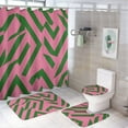 thumbnail image 1 of Shower Curtain Set 4 Piece include Shower Curtain and Rugs and Non Slip U Shaped Toilet Rugs Luxury Bathroom Decor Pink Green Diagonal Lines, 1 of 5