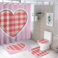 thumbnail image 1 of Shower Curtain Set 4 Piece include Shower Curtain and Rugs and Non Slip U Shaped Toilet Rugs Luxury Bathroom Decor Pink Plaid Heart, 1 of 5