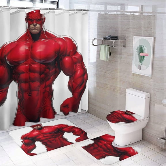 Shower Curtain Set 4 Piece include Shower Curtain and Rugs and Non Slip U Shaped Toilet Rugs Luxury Bathroom Decor Scarlet Superhero (3)