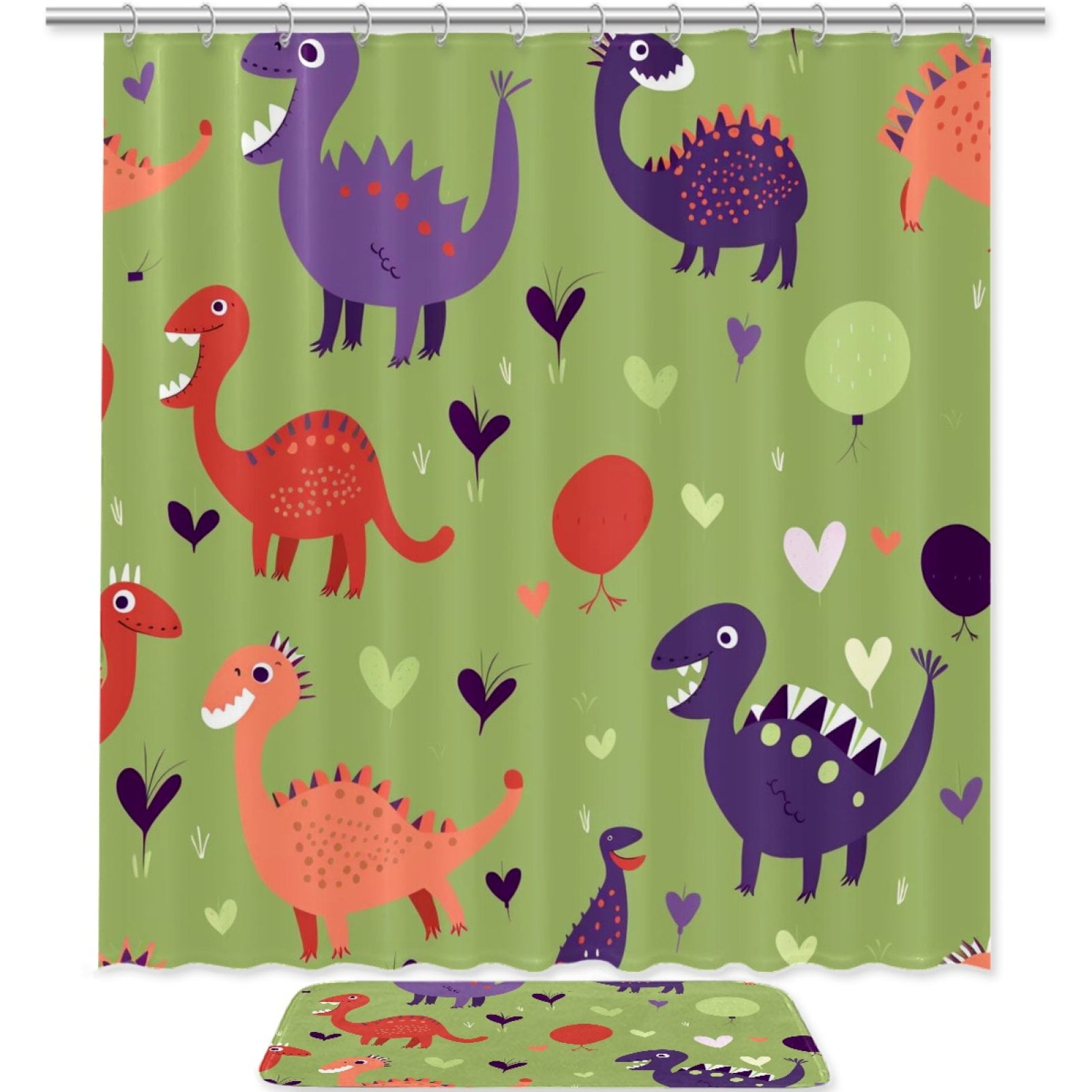 Shower Curtain Set,Bathroom Shower Curtain Sets with Rugs,Dinosaur