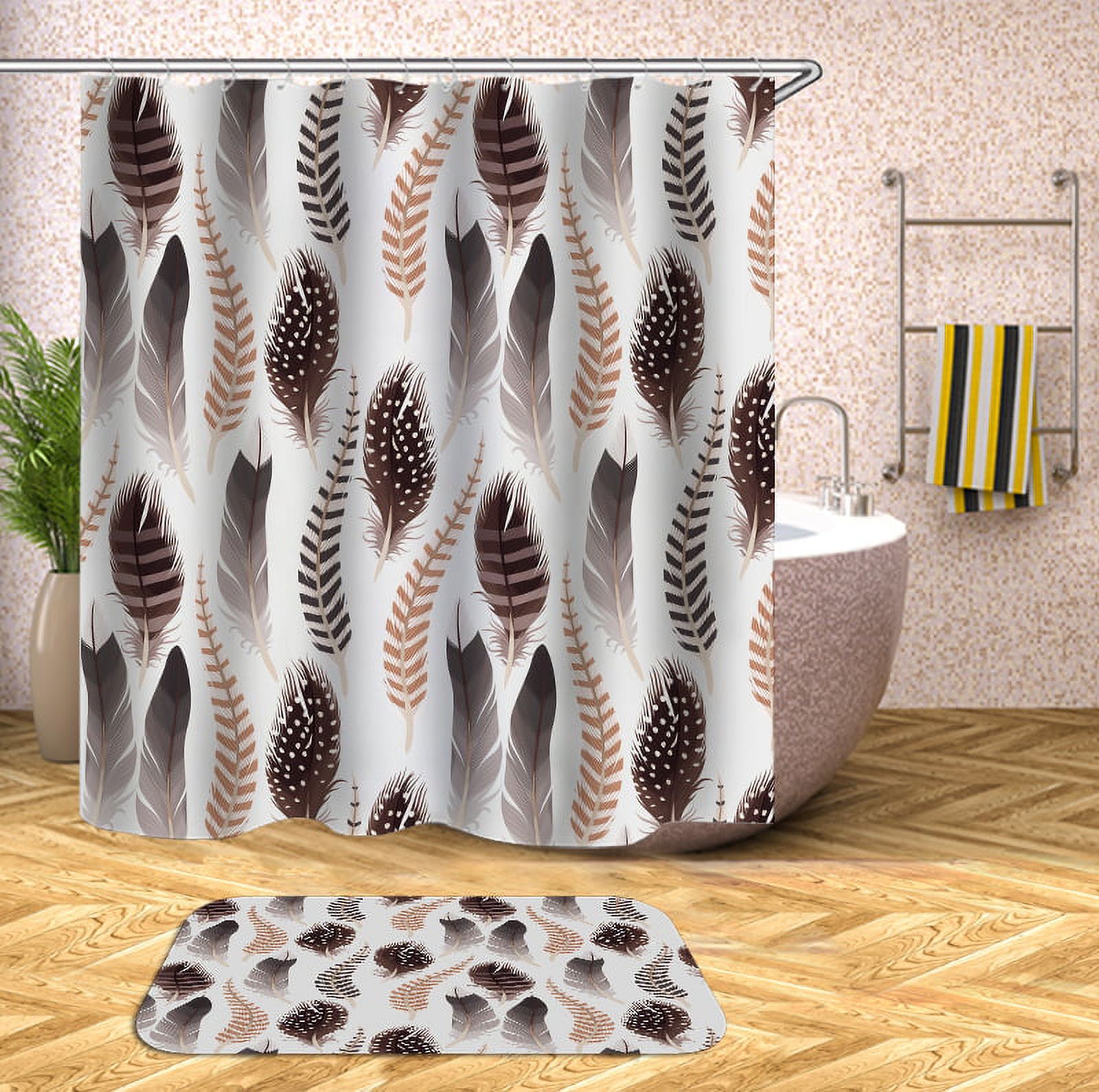 Shower Curtain Set Dandelion Pattern 3D Print Reed NonSlip Pedestal