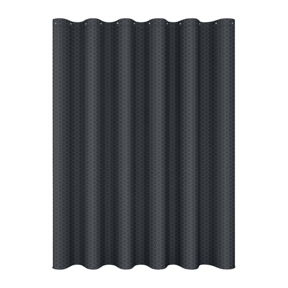 Shower Curtain Set Geometric Honeycomb Dark Blue Fabric with Hooks for Bathroom
