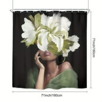 Shower Curtain Set, Green Floral African American Retro White Floral Women Modern Waterproof Shower Curtain with 12 Hooks, Non-slip Bathroom Mat, Toilet Seat Cover Mat, U-shaped Mat, Home Decoration