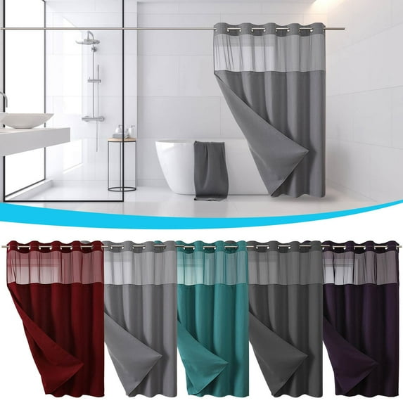 Shower Curtain Set No Hook Install | MoonLightBlue Woven Waterproof Fabric | Built-in Detachable Liner | Mesh Top for Light | 230GSM | 71"x74" Bathroom or Hotel Use