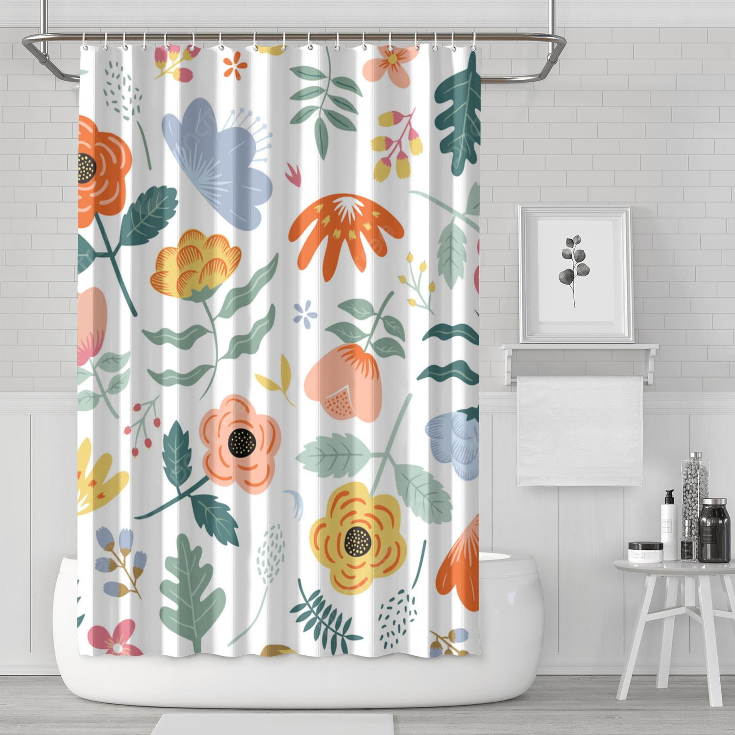 Shower Curtain Set with Snap-in,Colorful Vivid Floral Bouquet (5 ...