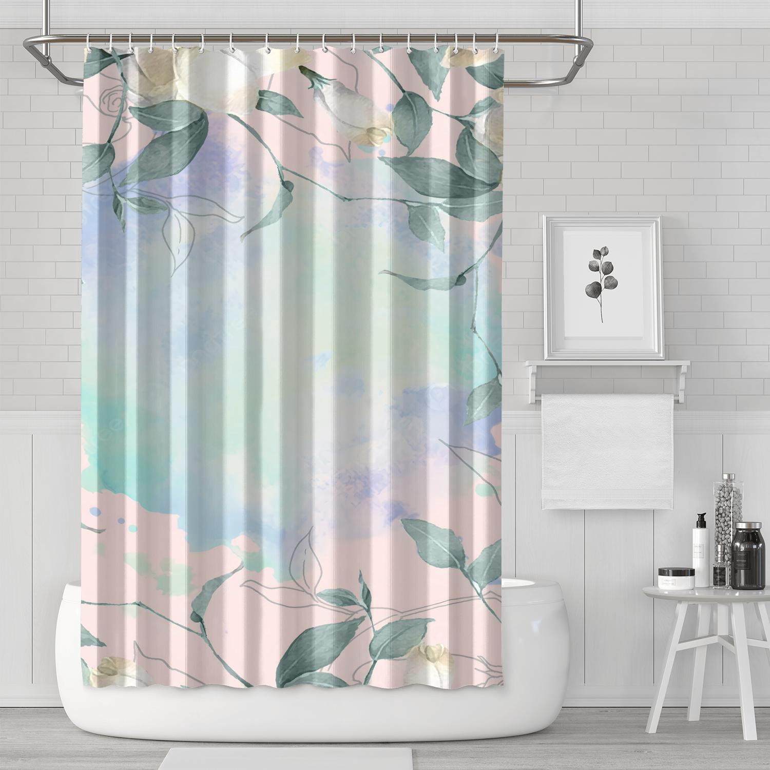Shower Curtain Set with Snap-in,Modern Leaf Fancy Elegant (5) Shower