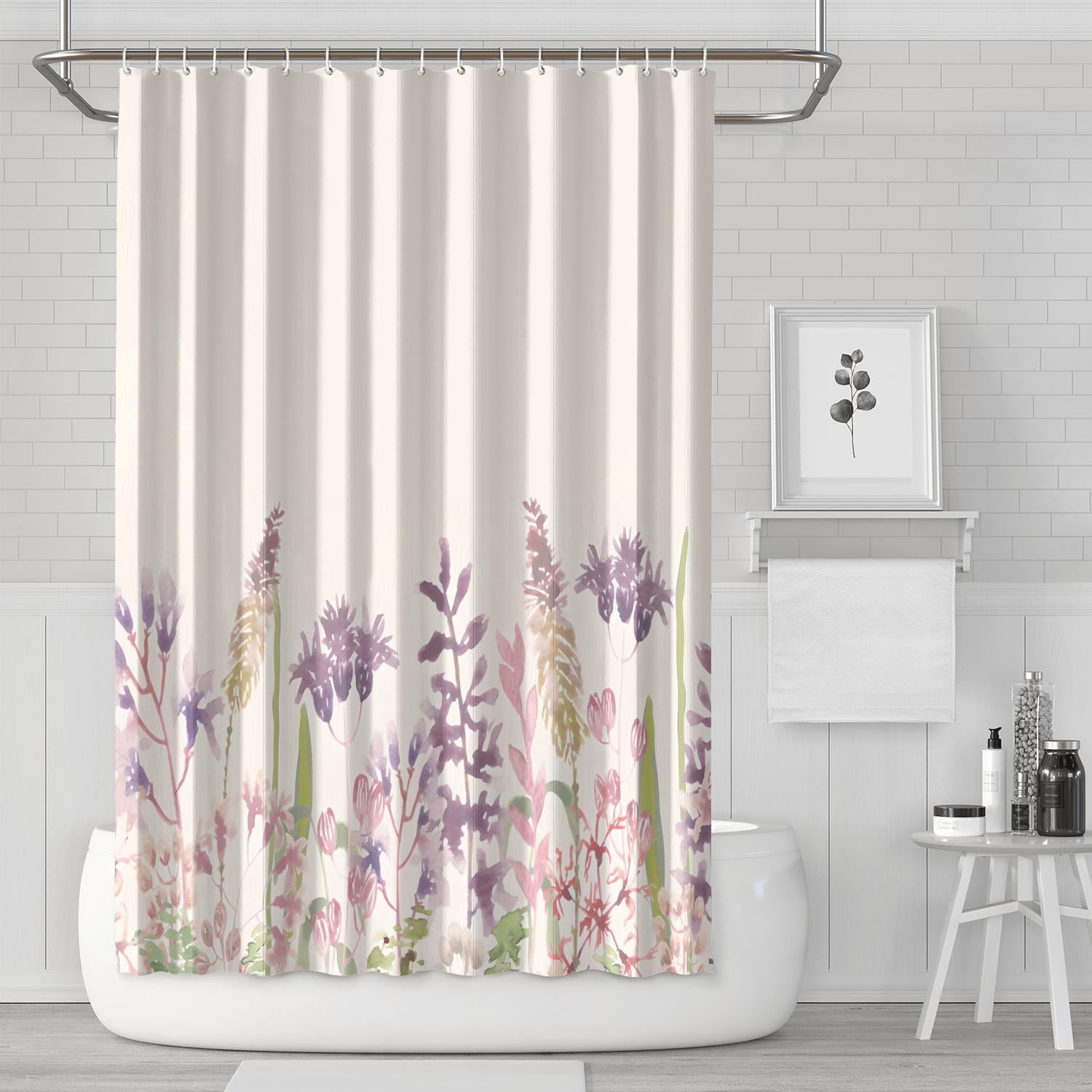 Shower Curtain Set with Snap-in,Pretty Modern Leaf Floral (6) Shower ...