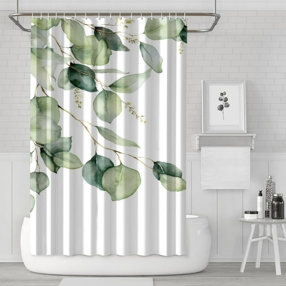 Shower Curtain Set with Snap-in,Watercolor Leaves on the Top (4) Shower Curtains Reusable Shower Liner,Aesthetic Neutral Polyester Bathroom Curtain,72x72Inch