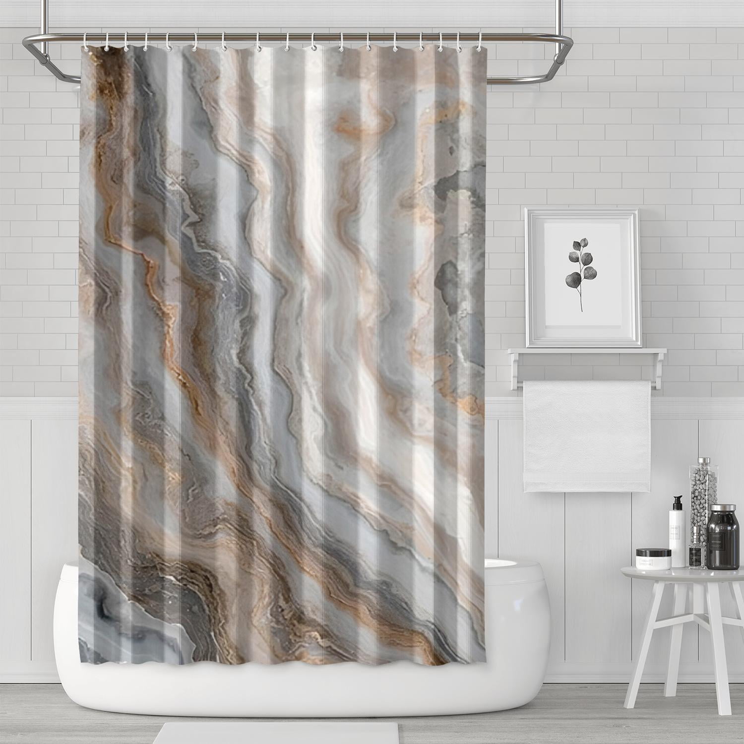 Shower Curtain Set with Snapin,grey Glod Contemporary Abstract Texture