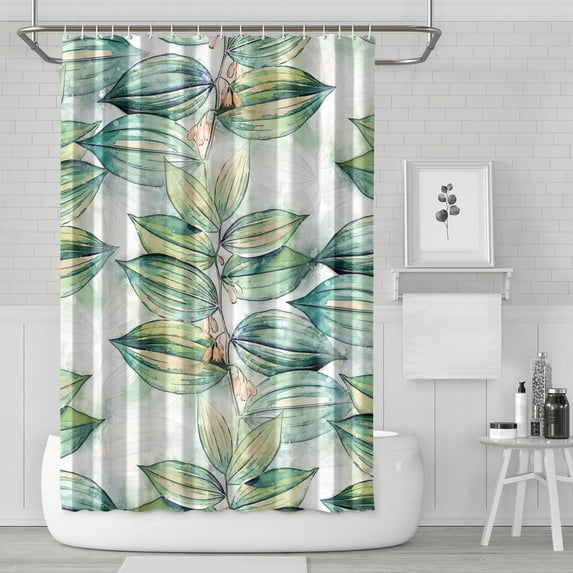Shower Curtain Set with Snap-in,Watercolor Leaves on the Top (3) Shower Curtains Reusable Shower Liner,Decorative Polyester Curtains Liner,72x72Inch