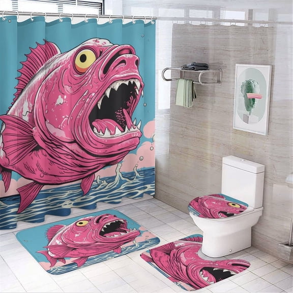 Shower Curtain Sets 4 Piece Shower Curtain And Rugs Shower Curtain Set Pink Fish Waterproof Shower Curtain Goldfish Red Fish for Bathtub Decor
