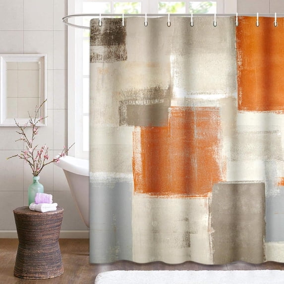 Shower Curtain Sets Bathroom with 12 Hooks, Beige Orange Painting Grey, Bath Decor Gray Contemporary Brown Tan Waterproof Polyester Fabric Curtain for Bath Decor 72"W x 72"L (Pack of 1)