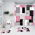 thumbnail image 1 of All Smiles 4-Piece Bathroom Sets Shower Curtain Set with Non-Slip Rug and Toilet Lid Cover,Pink, 1 of 6