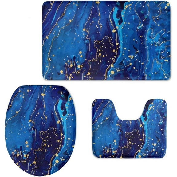 Shower Curtain Sets Blue Marble 3pcs Bath Mat Set Super Soft Bath Shower Mat Quick Drying Bathroom Mat Carpet Pedestal Rug