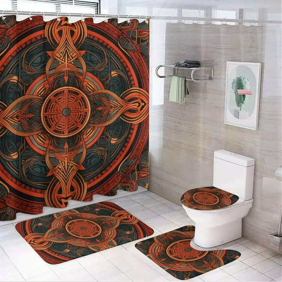 Shower Curtain Sets Leaf Pattern Bathroom 4 Set with Non-Slip Rugs Toilet Lid Cover and Bath Mat Waterproof Bath Accessories for Bathroom Decor Set 72" X 72"