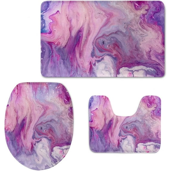 Shower Curtain Sets Pink Marble Bath Mat Set 3 Piece Bathroom Mats Set Non-Slip Bathroom Rugs Contour Mat Toilet Cover Super