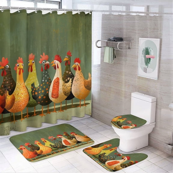 Shower Curtain Sets with Rugs 4 Piece Shower Curtain And Rugs Shower Curtain Set Love Chickens Animal Durable And Waterproof Chicken Decorative for Bathroom Decor