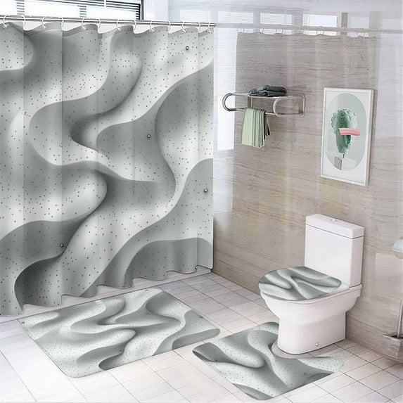 Shower Curtain Sets with Rugs, Gray Leaf Pattern Printed on Modern Shower Curtains for Bathroom Set, Ideal for Bathroom Apartment RV College Dorm, 72 x 72 inches