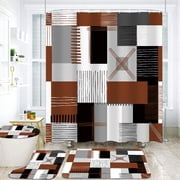 All Smiles 4-Piece Bathroom Sets Shower Curtain Set with Non-Slip Rug and Toilet Lid Cover,Brown