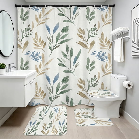 Shower Curtain Sets with Rugs, Farmhouse Floral Bathroom Sets, Waterproof Bathroom Curtain Decor with Hooks, 72x72inch