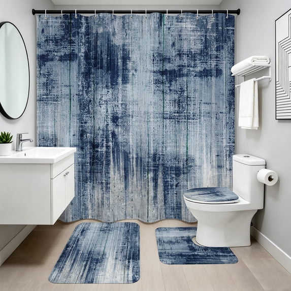 Shower Curtain Sets with Rugs,Modern Abstract Bathroom Sets, Waterproof Bathroom Curtain Decor with Hooks, 72x72inch