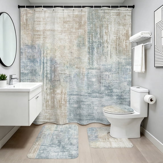 Shower Curtain Sets with Rugs,Modern Abstract Bathroom Sets, Waterproof Bathroom Curtain Decor with Hooks, 72x72inch