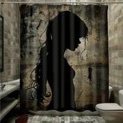 Shower Curtain: Shabby Chic Gothic Style with Black Silhouette of Girl Effect Grunge Texture Industrial Photography Dark Gray/Light Brown