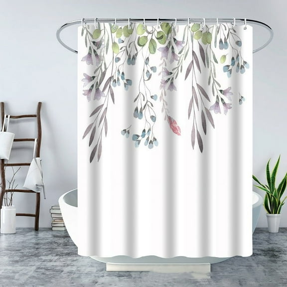 Shower Curtain, Shower Curtains for Bathroom Sage Green Eucalyptus Shower Curtain Watercolor Plant Bathroom Curtain Leaves Botanical Shower Curtain Set 72" W x 72" L with Hooks