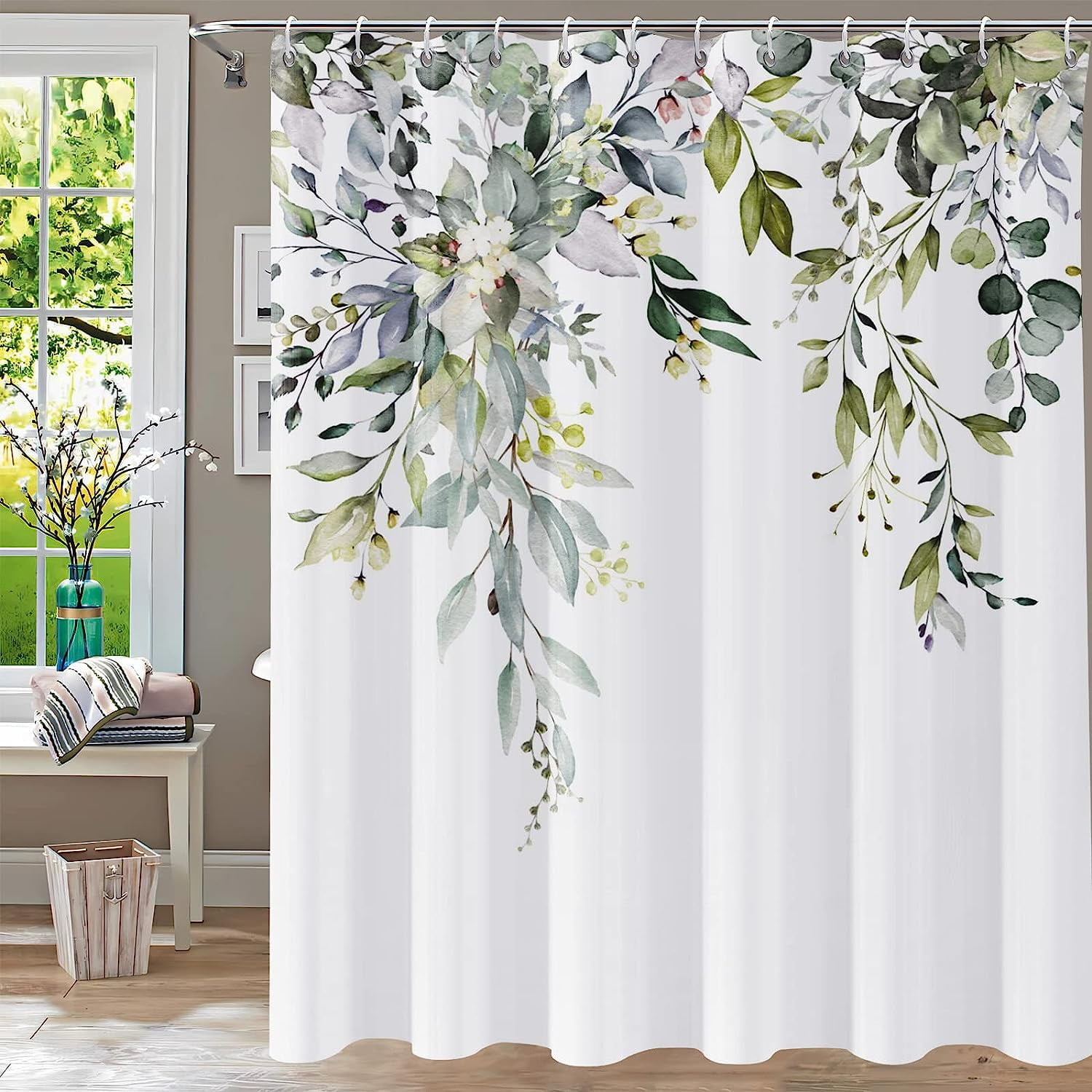 Shower Curtain,Shower Curtains for Bathroom Sage Green Eucalyptus