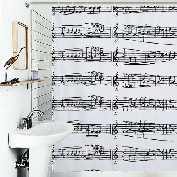 Shower Curtain Simple Musical Notation Polyester Waterproof Home Ration Curtain With Hook