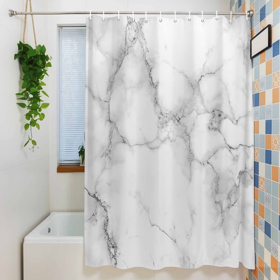 Shower Curtain, Simple White Black Marble Texture Waterproof Polyester Fabric Bath Curtain with Hooks for Bathroom Bathtub Stalls, Modern Abstract Art 36x72IN