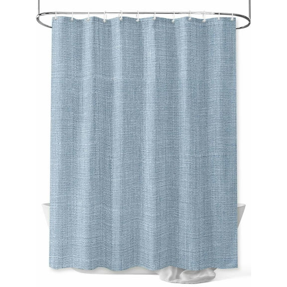 Shower Curtain Sky Blue Linen Bathroom Curtains with Hooks, Waterproof Fabric Farmhouse Pure Color Bath Shower Curtains Set for Bathroom Bathtubs Decor 36x72 Inch