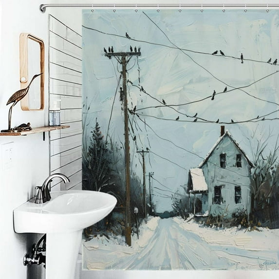 Shower Curtain Snowy Lane Country House Bath Curtain Polyester Fabric Bathroom Ration With Hooks