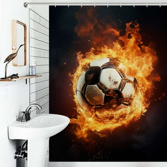 Shower Curtain Soccer Ball Watercolor Bath Curtain Polyester Fabric Bathroom Ration With Hooks