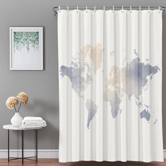 Shower Curtain,Soft Watercolor World Map Waterproof Shower Curtain Set with Hooks for Bathroom Showers,Stalls and Bathtubs,36x72in,Minimalist Travel Art Print