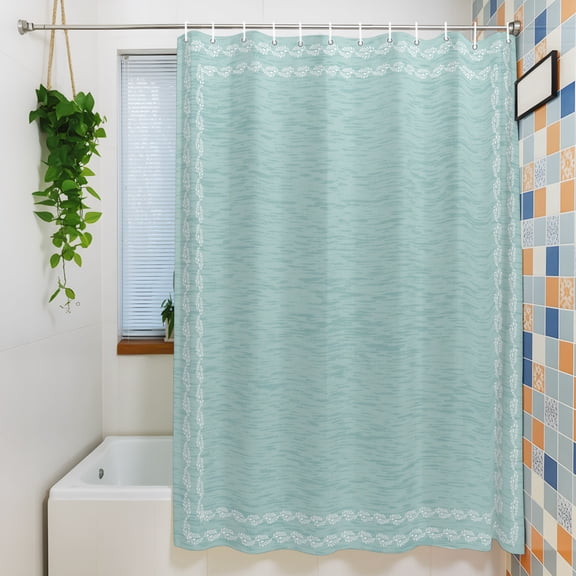 Shower Curtain, Solid Light Blue Background Waterproof Polyester Fabric Bath Curtain with Hooks for Bathroom Bathtub Stalls, Textured Woven Pattern 36x72IN