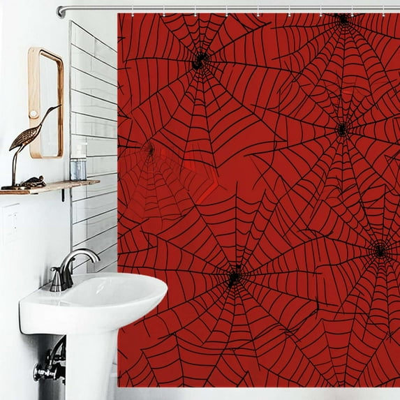 Shower Curtain Spider Web Pattern Polyester Waterproof Home Ration Curtain With Hook