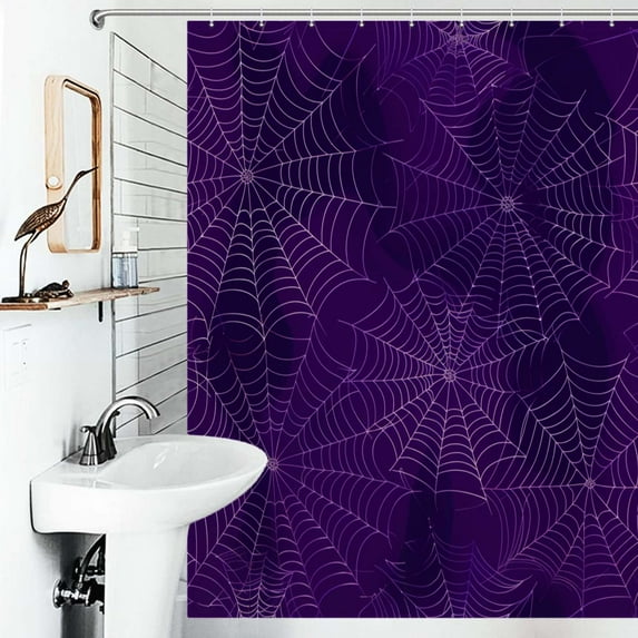 Shower Curtain Spider Web Pattern Polyester Waterproof Home Ration Curtain With Hook