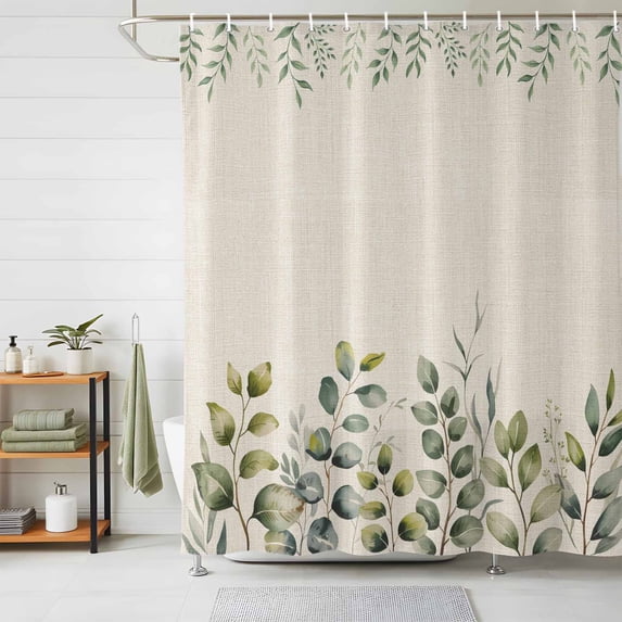Shower Curtain Spring Eucalyptus Leaves Shower Curtains for Bathroom Decor, Waterproof Polyester Shower Curtain Set with Hooks, Standard Size 72" x 72" Watercolor Green Leaf