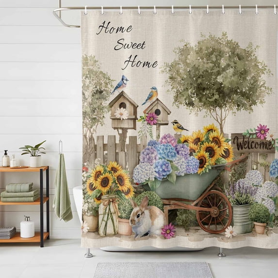 Shower Curtain Spring Floral Bird Shower Curtains for Bathroom Decor, Waterproof Polyester Shower Curtain Set with Hooks, Extra Long 72" x 96" Vintage Farmhouse