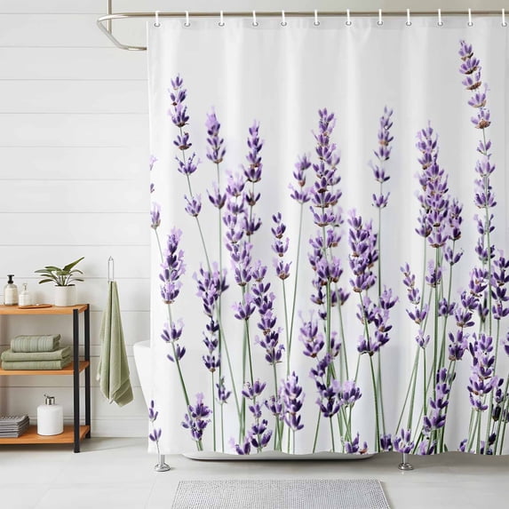 Shower Curtain Spring Flower Lavender Shower Curtains for Bathroom Decor, Waterproof Polyester Shower Curtain Set with Hooks, Extra Long 72" x 78" Purple Floral