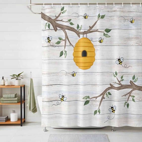 Shower Curtain Spring Leaf Branch Shower Curtains for Bathroom Decor, Waterproof Polyester Shower Curtain Set with Hooks, Extra Long 72" x 96" Leaves Wood Grain